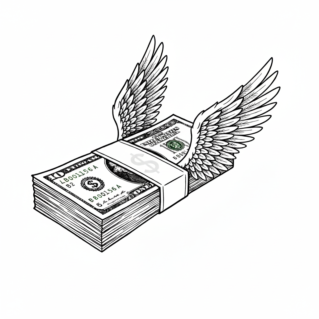 money stack with wings