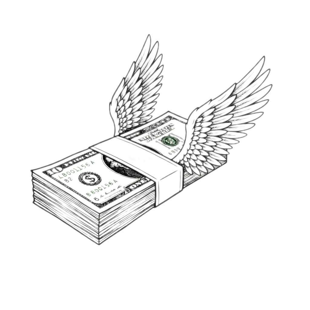 money stack with wings